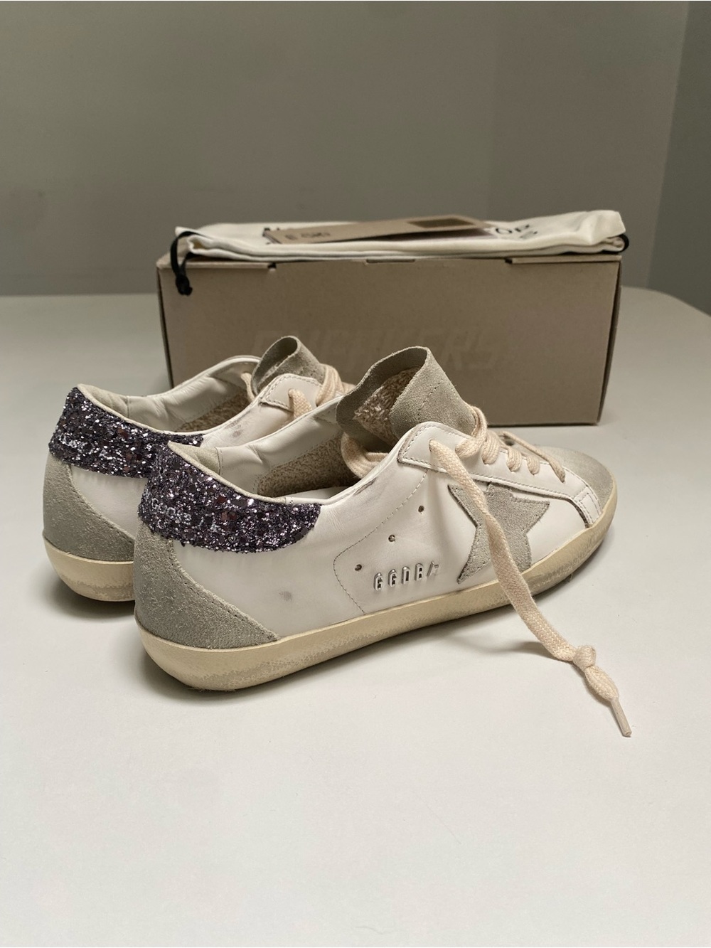Golden Goose Superstar Sneaker White Leather/Ice/Gray/Glitter sz 36 New in Box - Picture 14 of 14